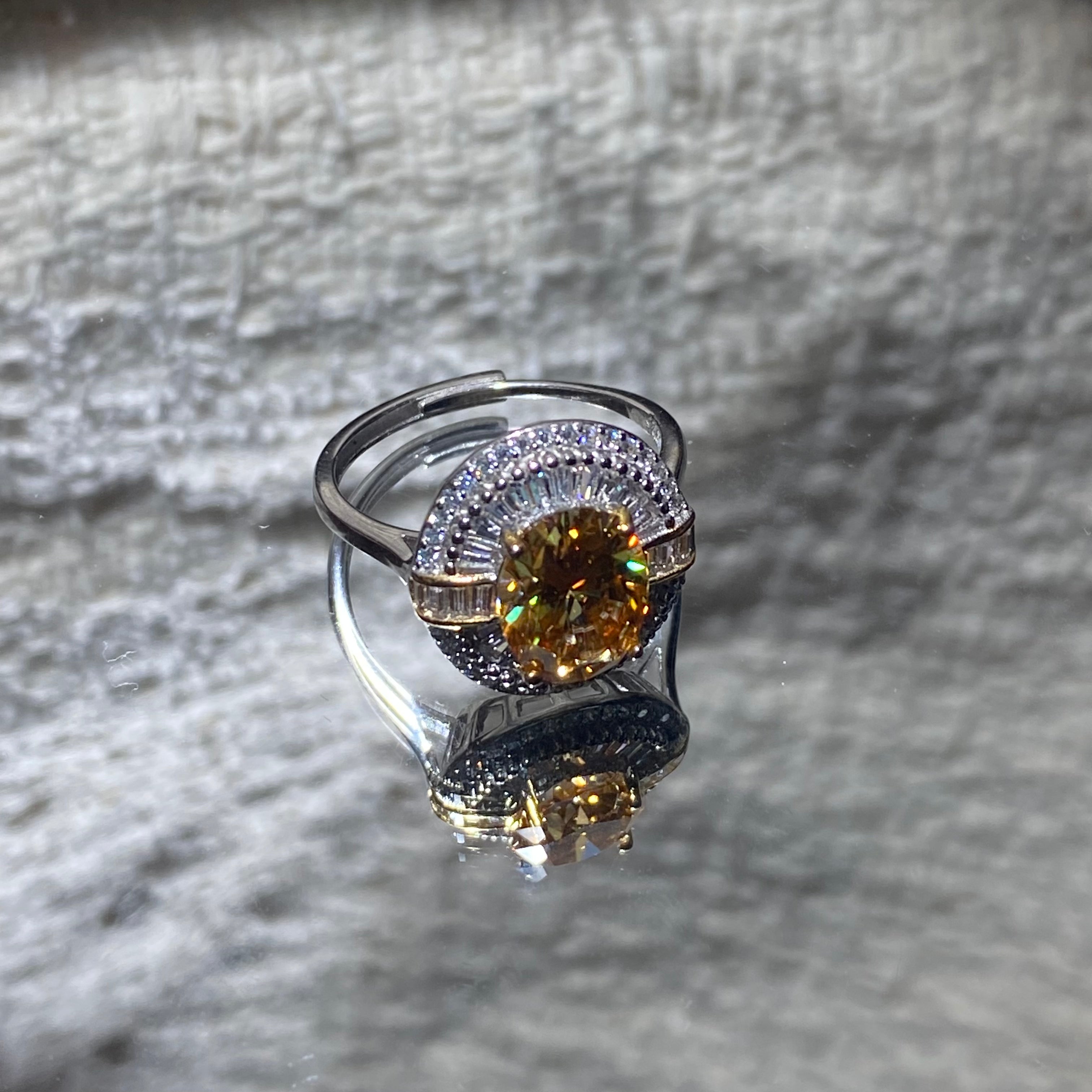 Oval Yellow Moissanite Halo Statement S925 Ring 💛