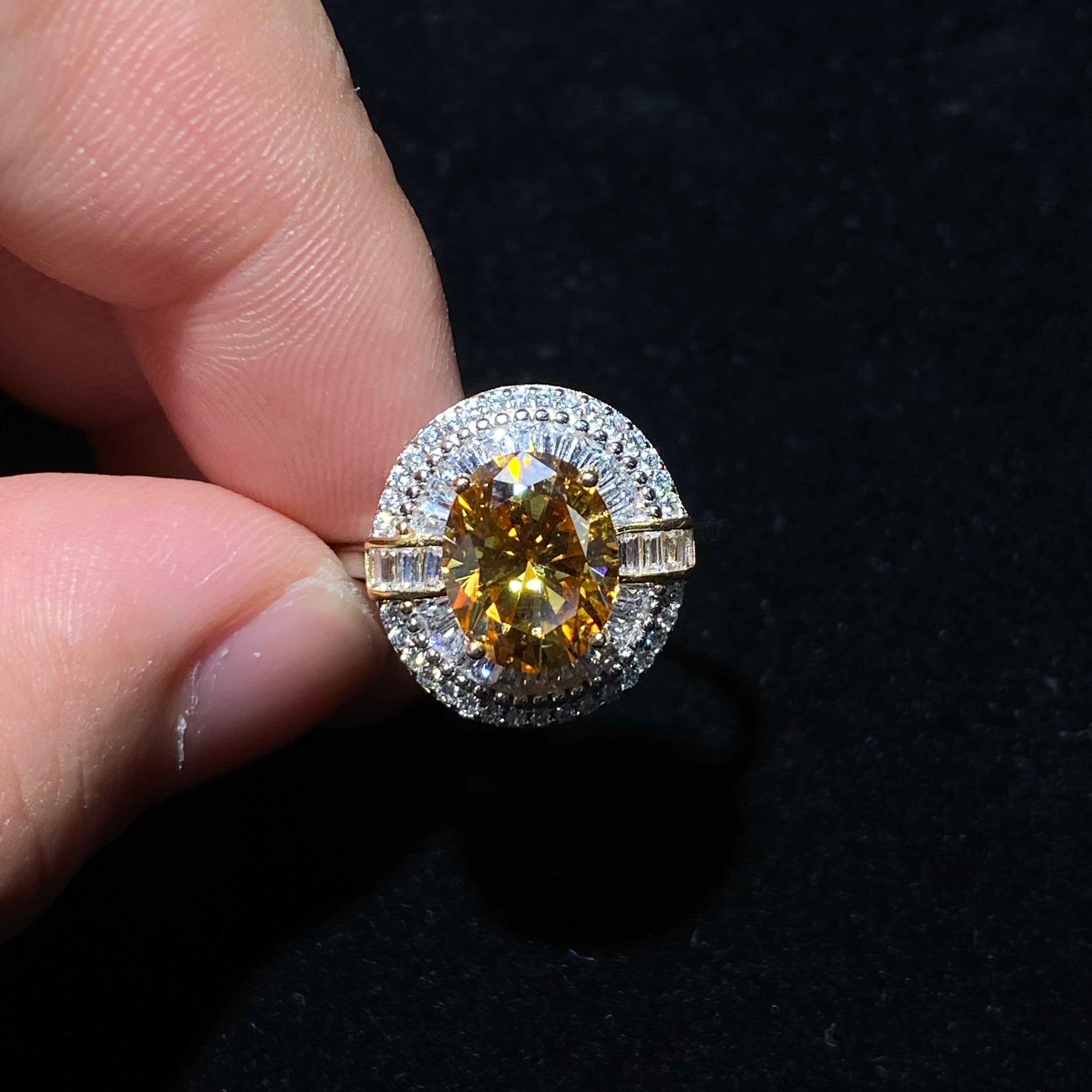 Oval Yellow Moissanite Halo Statement S925 Ring 💛