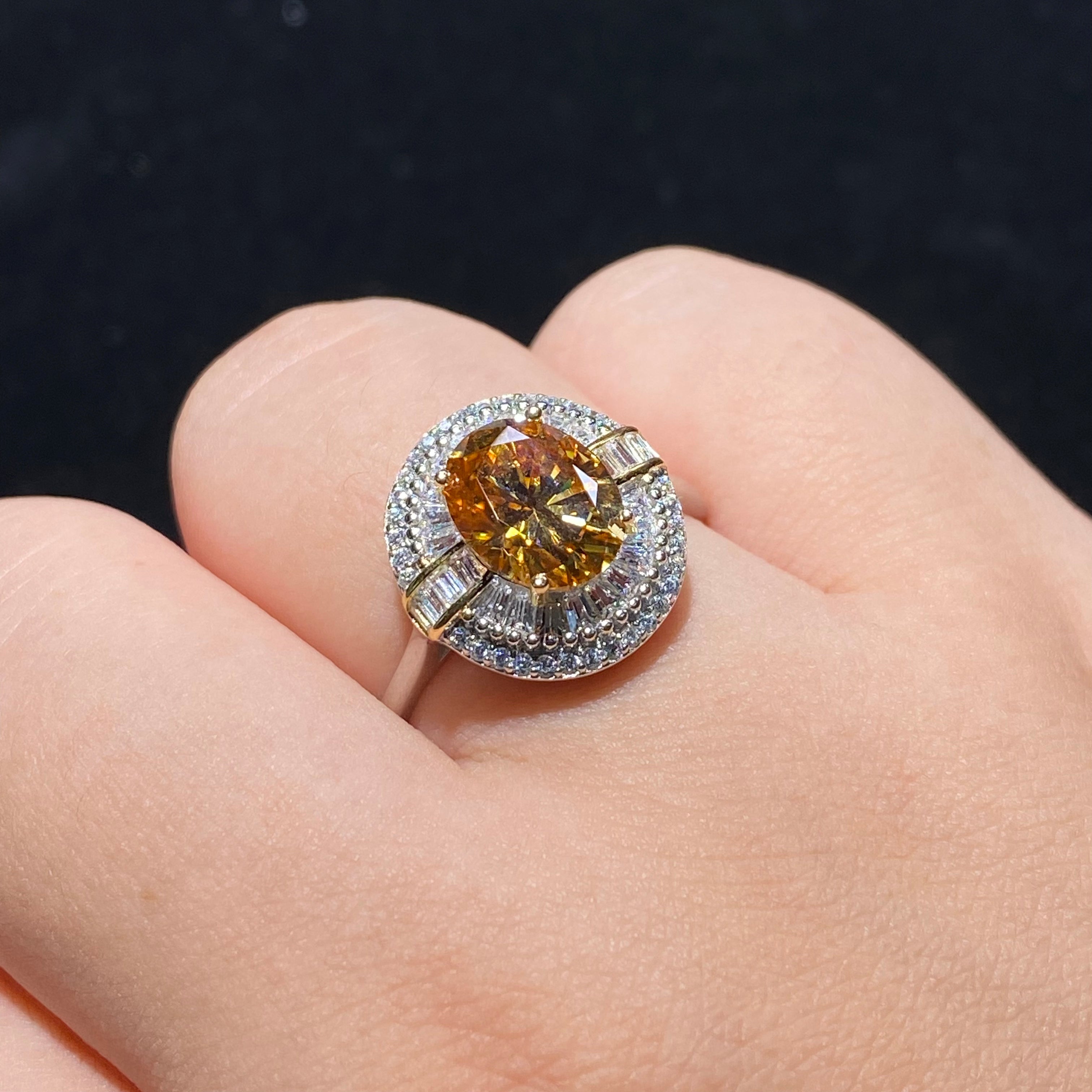 Oval Yellow Moissanite Halo Statement S925 Ring 💛