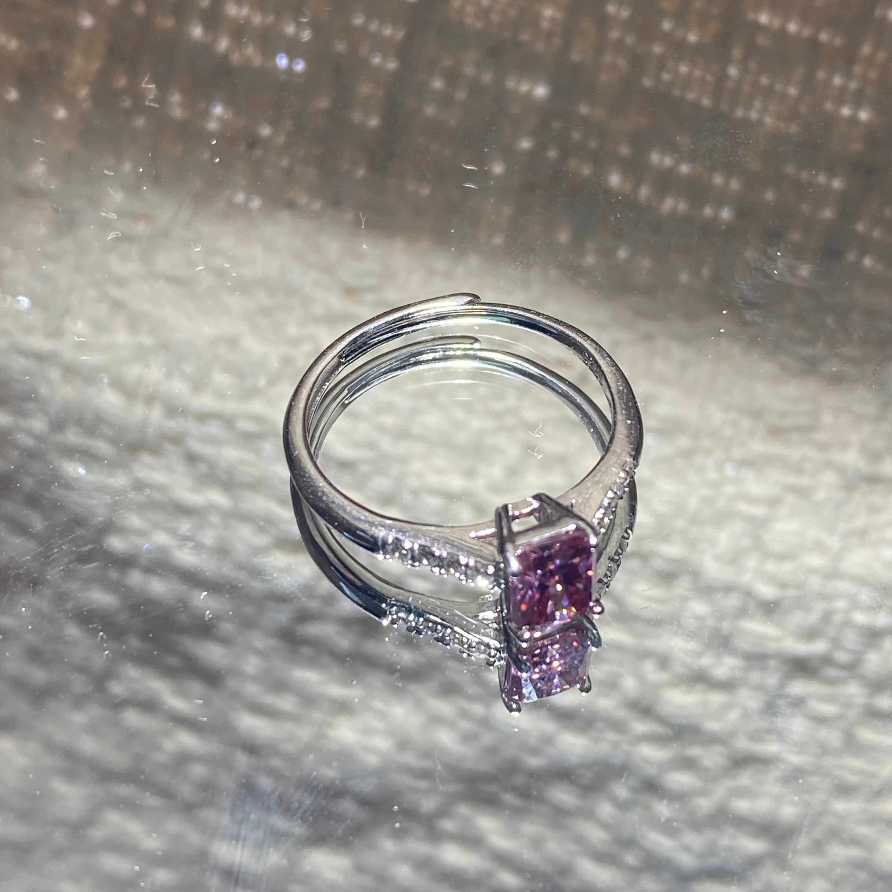 Pink Emerald-Cut Moissanite S925 Ring with Paved Band 💗