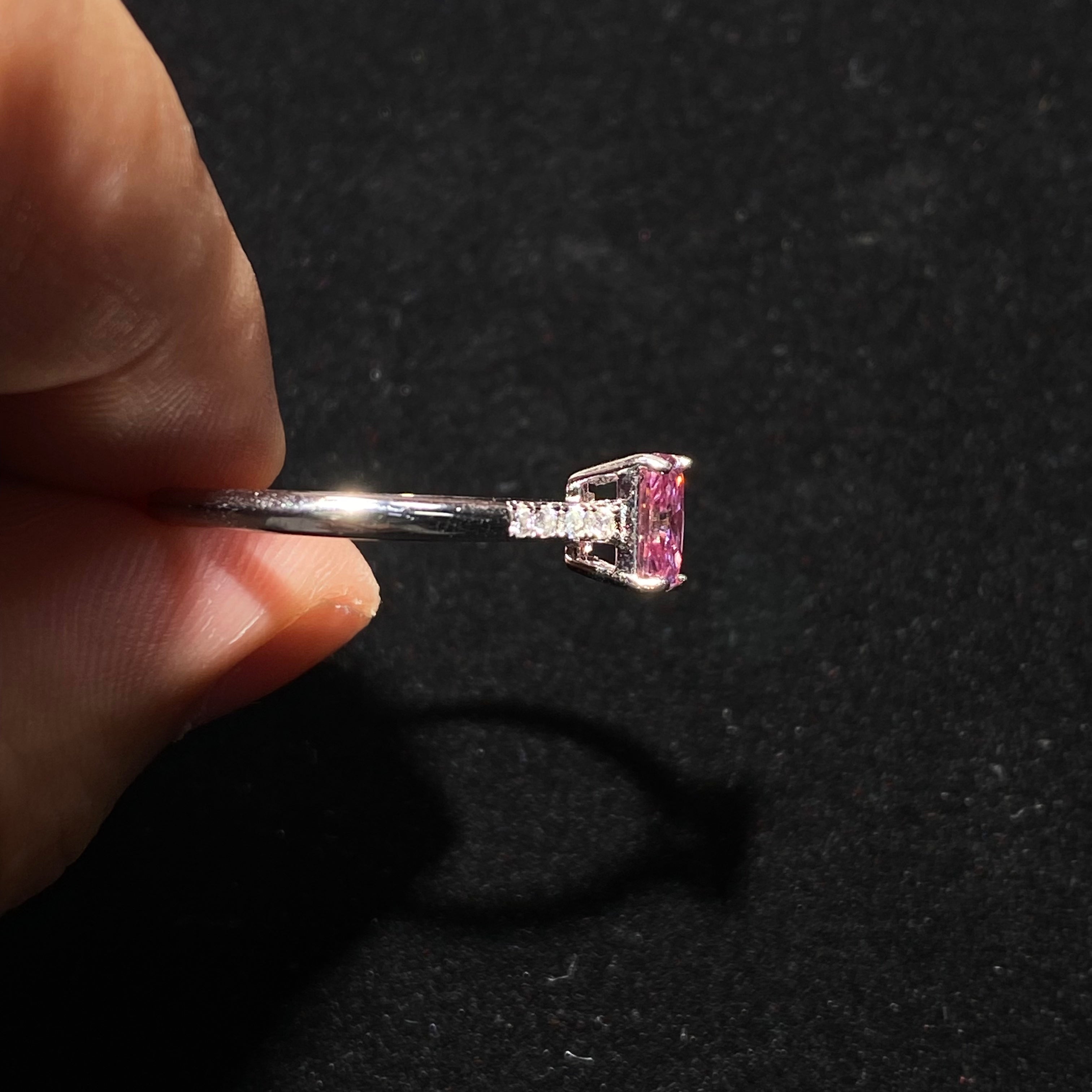 Pink Emerald-Cut Moissanite S925 Ring with Paved Band 💗