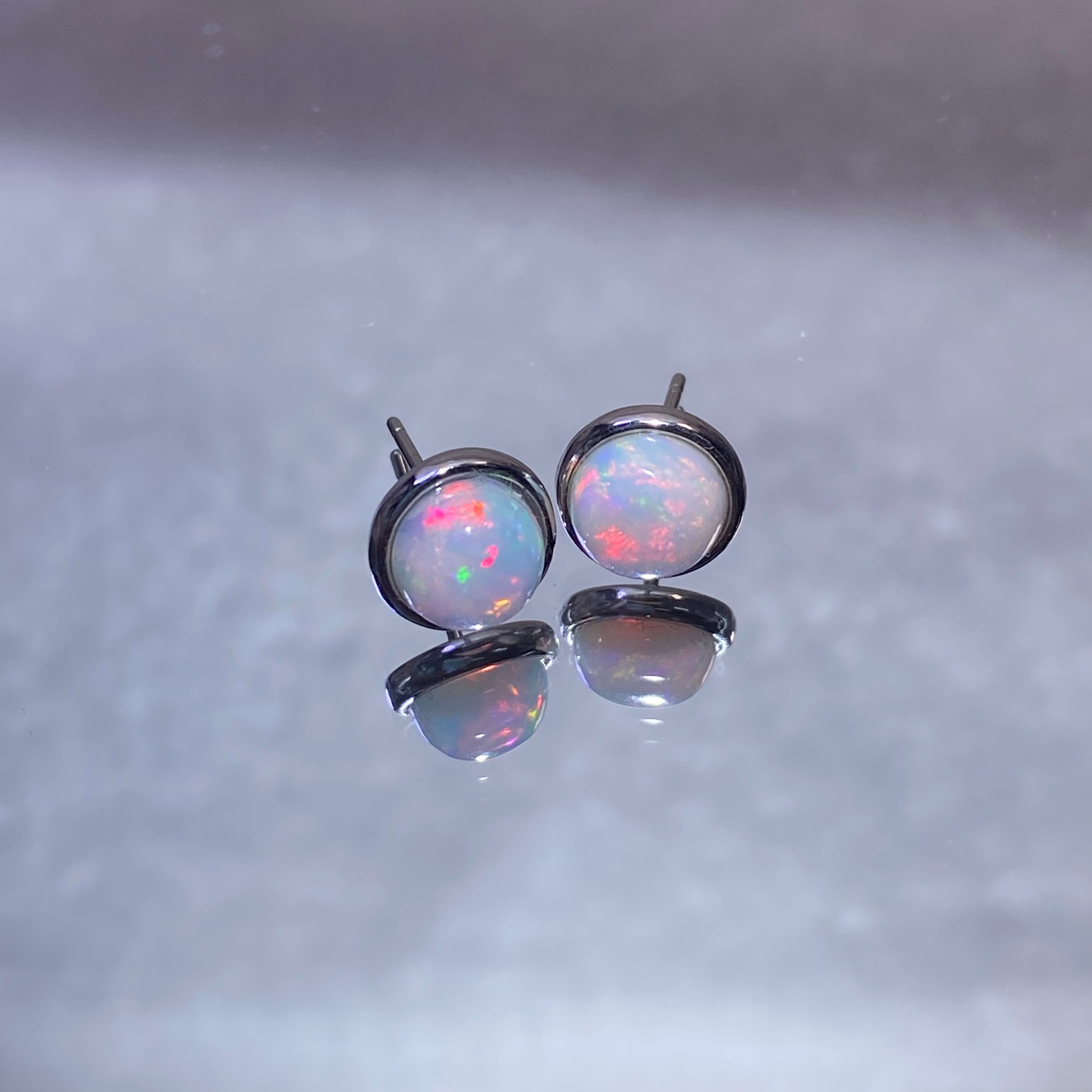 Natural Flash Opal Round Stud Earrings Minimal 925 sterling silver opal studs with vivid rainbow fire flash