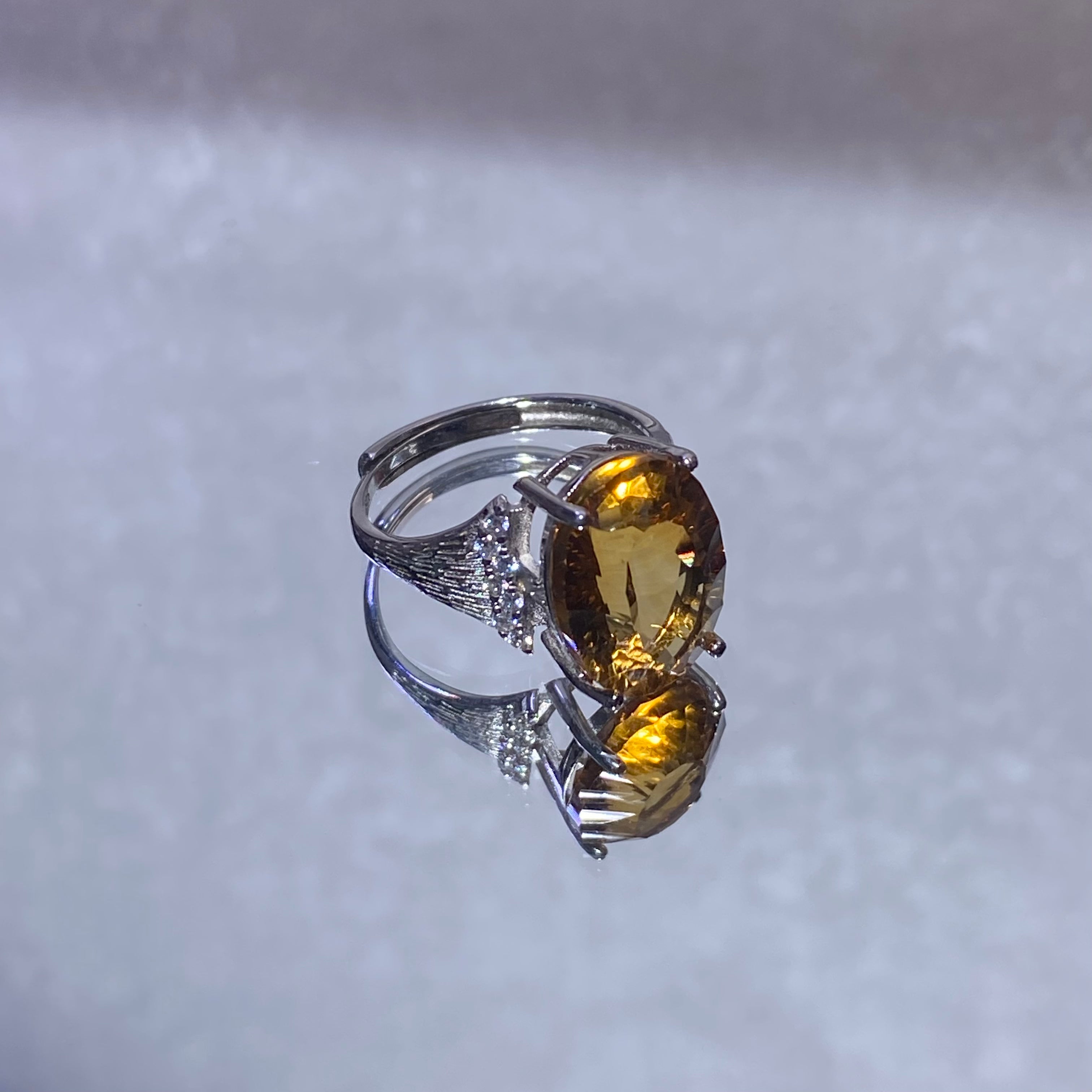 Large Oval Natural Citrine 925 Sterling Silver Statement Ring Big faceted golden citrine wealth crystal cocktail ring