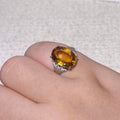 Large Oval Natural Citrine 925 Sterling Silver Statement Ring Big faceted golden citrine wealth crystal cocktail ring