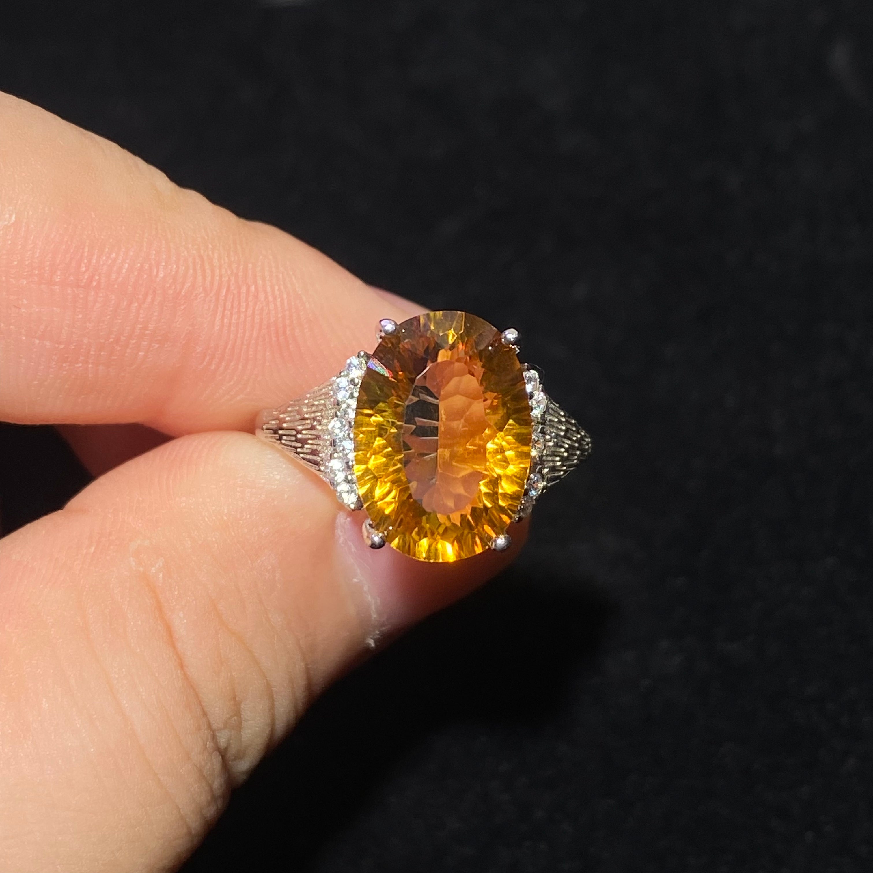 Large Oval Natural Citrine 925 Sterling Silver Statement Ring Big faceted golden citrine wealth crystal cocktail ring