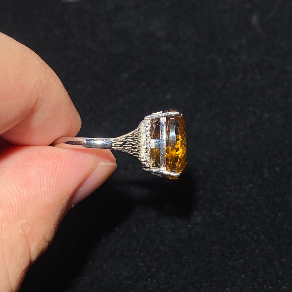 Large Oval Natural Citrine 925 Sterling Silver Statement Ring Big faceted golden citrine wealth crystal cocktail ring