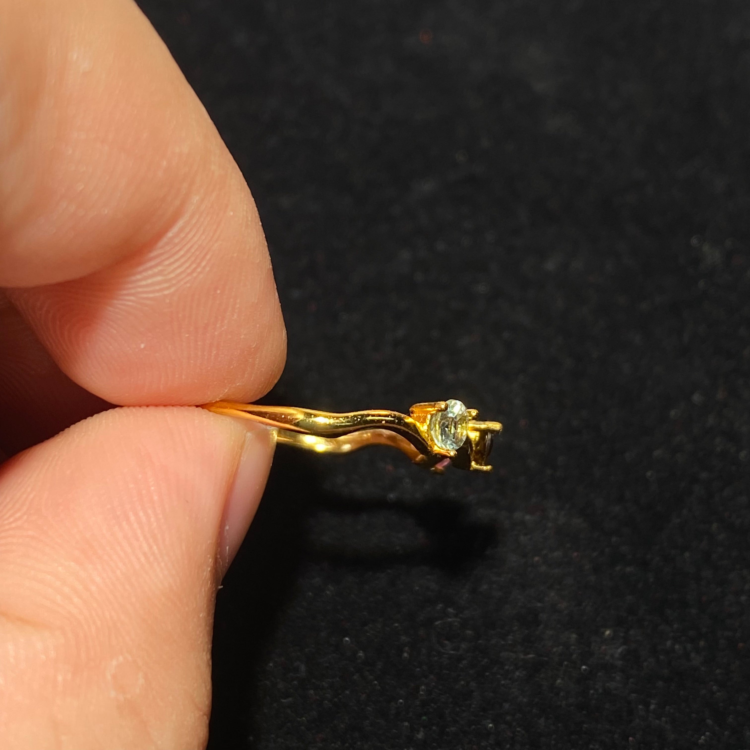 Multi-Tone Natural Tourmaline Wave Gold Plated Adjustable Open Ring Delicate curved band three-color tourmaline dainty stackable everyday ring
