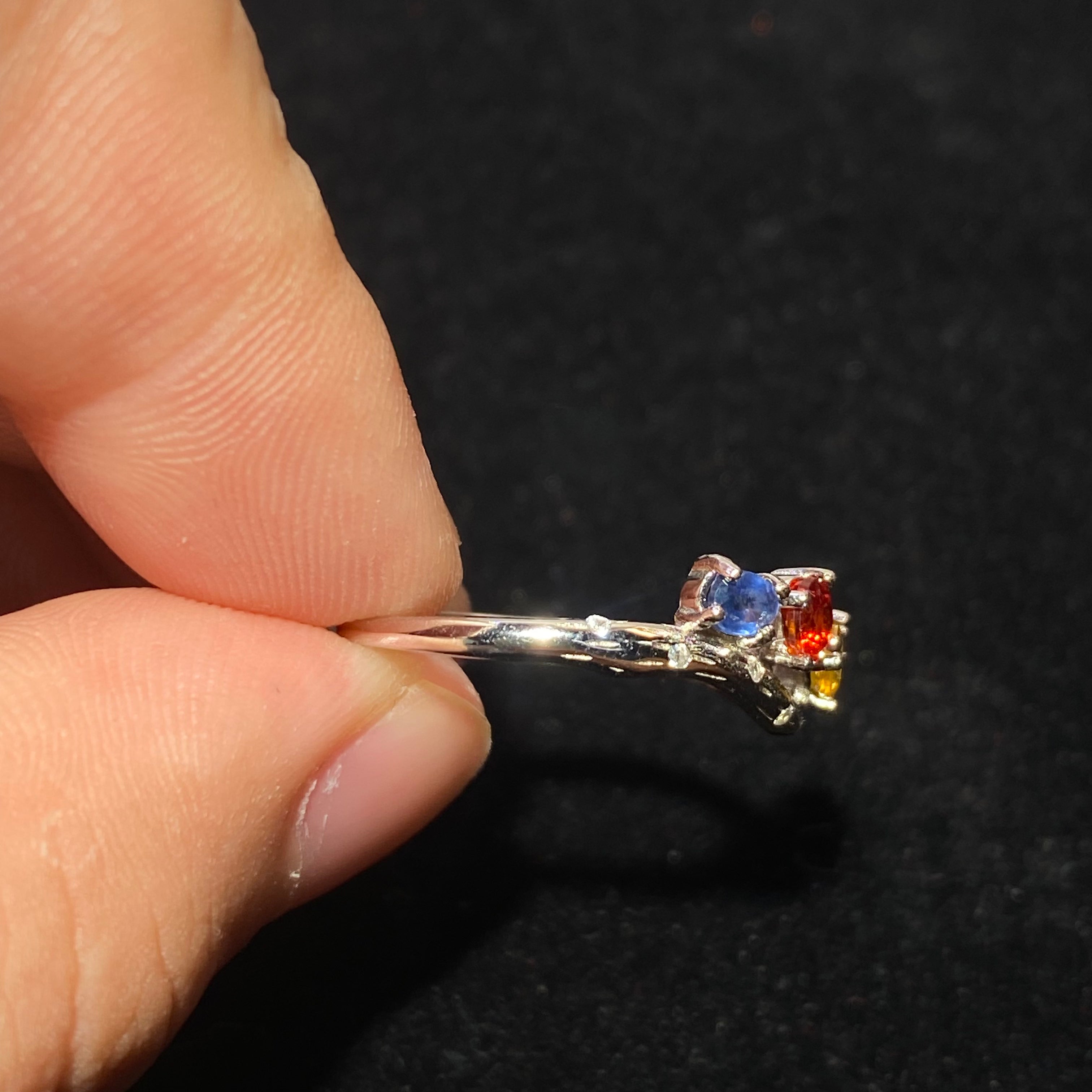 Rainbow Multi-Tourmaline Twig 925 Sterling Silver Adjustable Open Ring Twisted branch band vibrant multi-color tourmaline dainty stackable healing ring