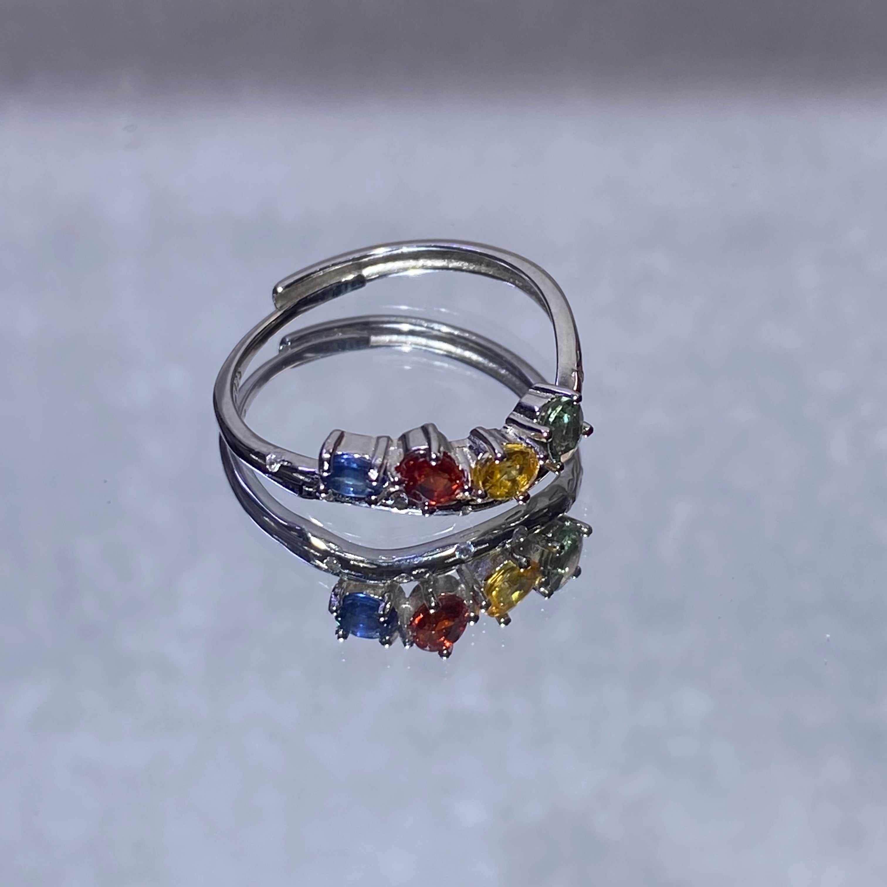 Rainbow Multi-Tourmaline Twig 925 Sterling Silver Adjustable Open Ring Twisted branch band vibrant multi-color tourmaline dainty stackable healing ring