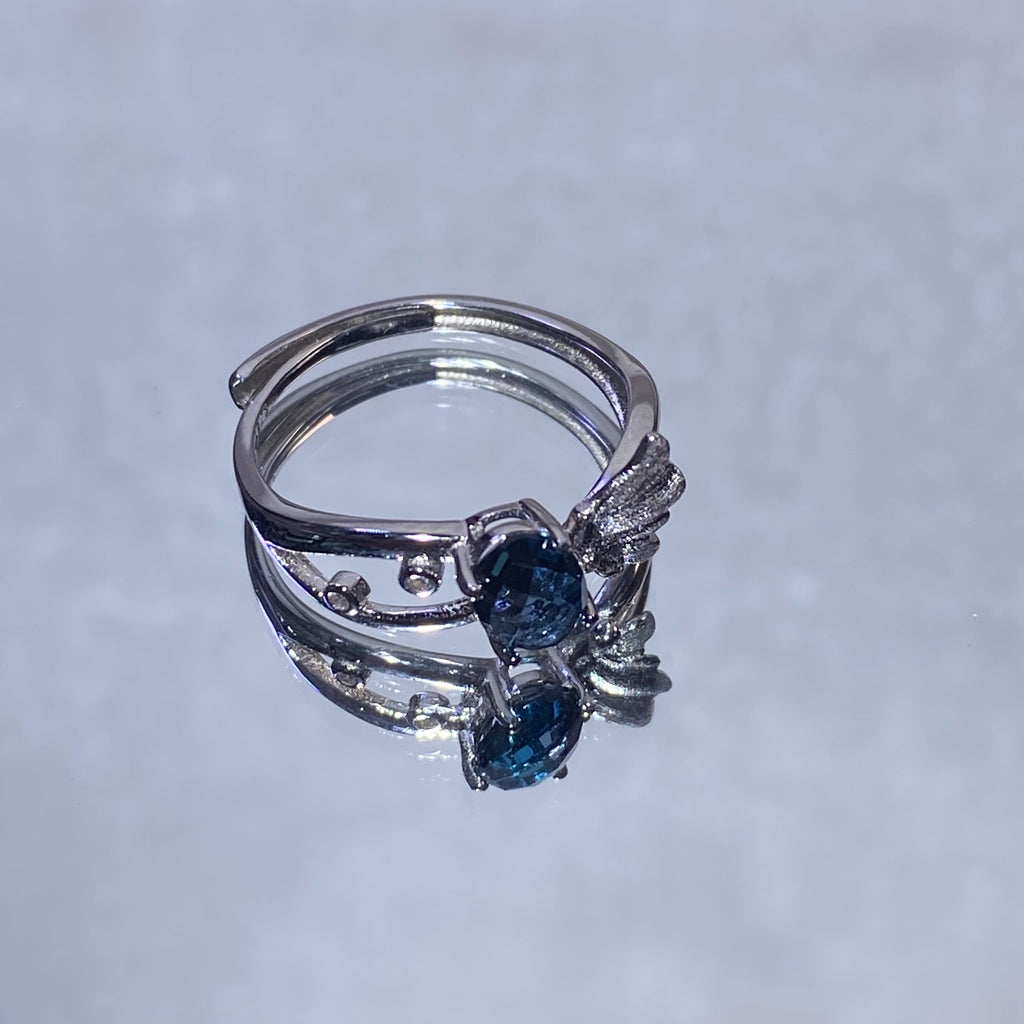 Oval London Blue Topaz Butterfly 925 Sterling Silver Adjustable Open Ring Hand sculpted butterfly detail deep blue topaz delicate fairy style adjustable ring