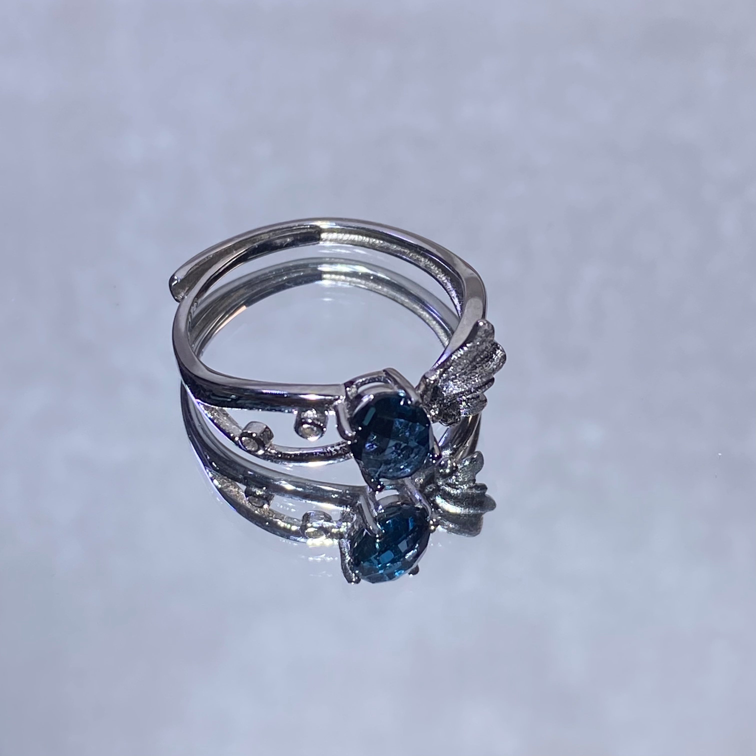 Oval London Blue Topaz Butterfly 925 Sterling Silver Adjustable Open Ring Hand sculpted butterfly detail deep blue topaz delicate fairy style adjustable ring