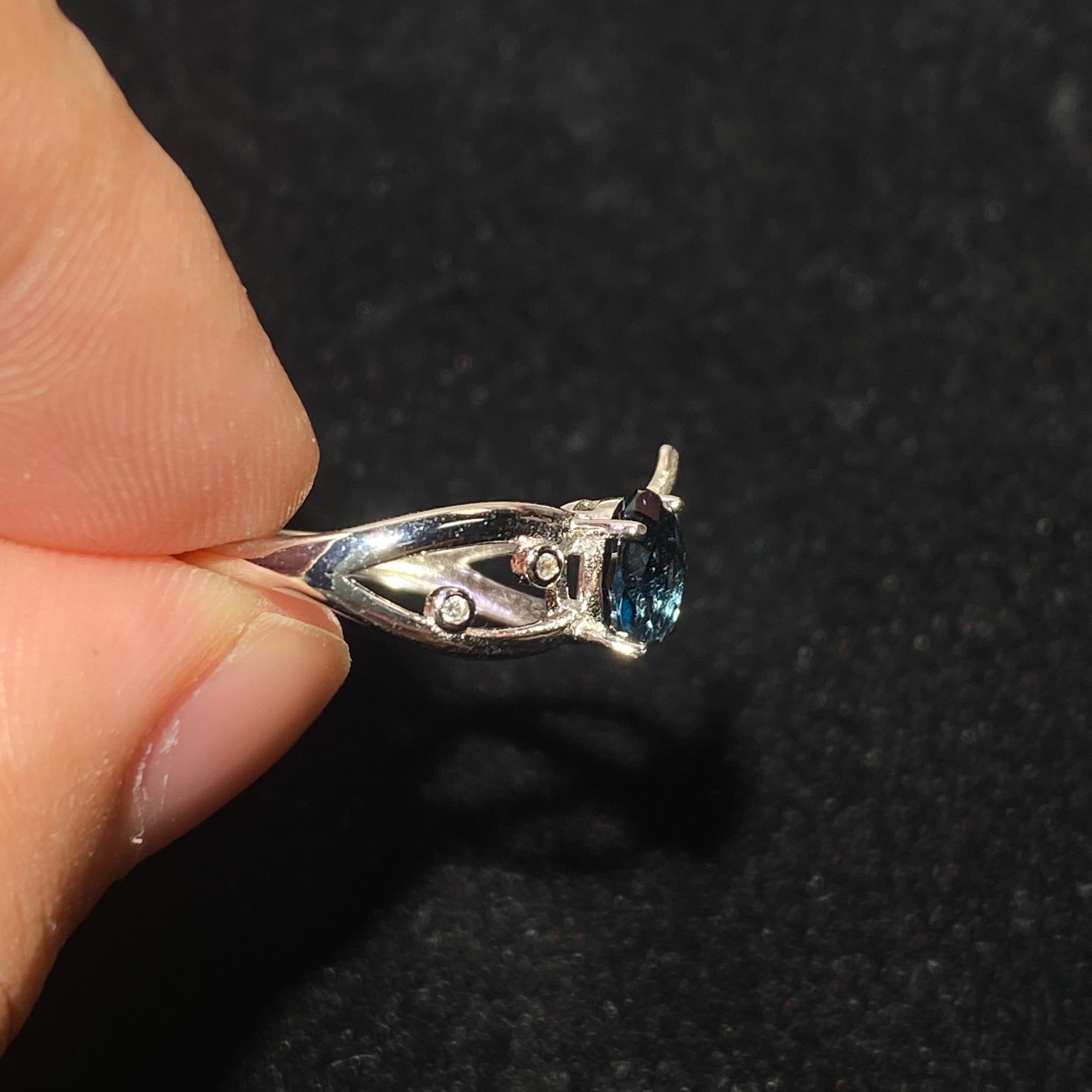 Oval London Blue Topaz Butterfly 925 Sterling Silver Adjustable Open Ring Hand sculpted butterfly detail deep blue topaz delicate fairy style adjustable ring
