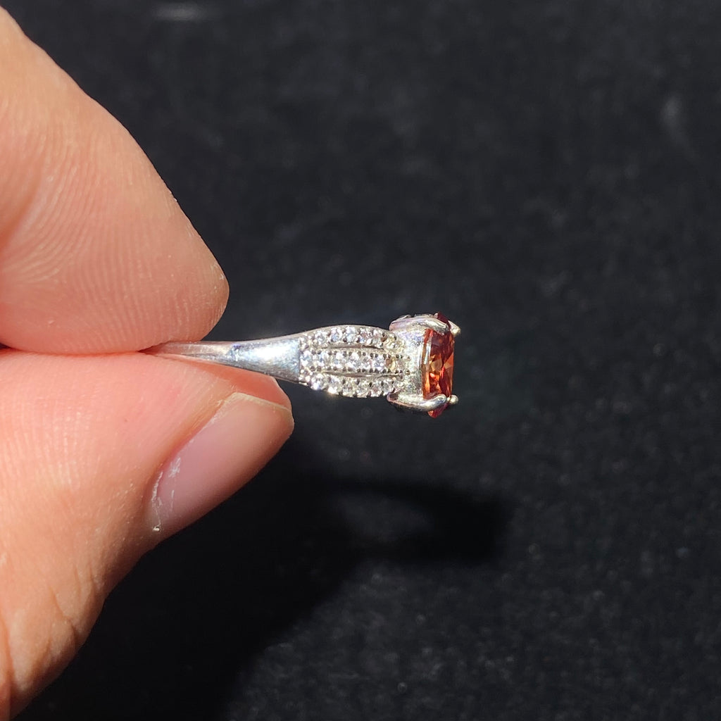 Oval Natural Red Garnet Split Pave Zircon 925 Sterling Silver Statement Ring Vibrant deep red January birthstone luxury double pave band cocktail ring