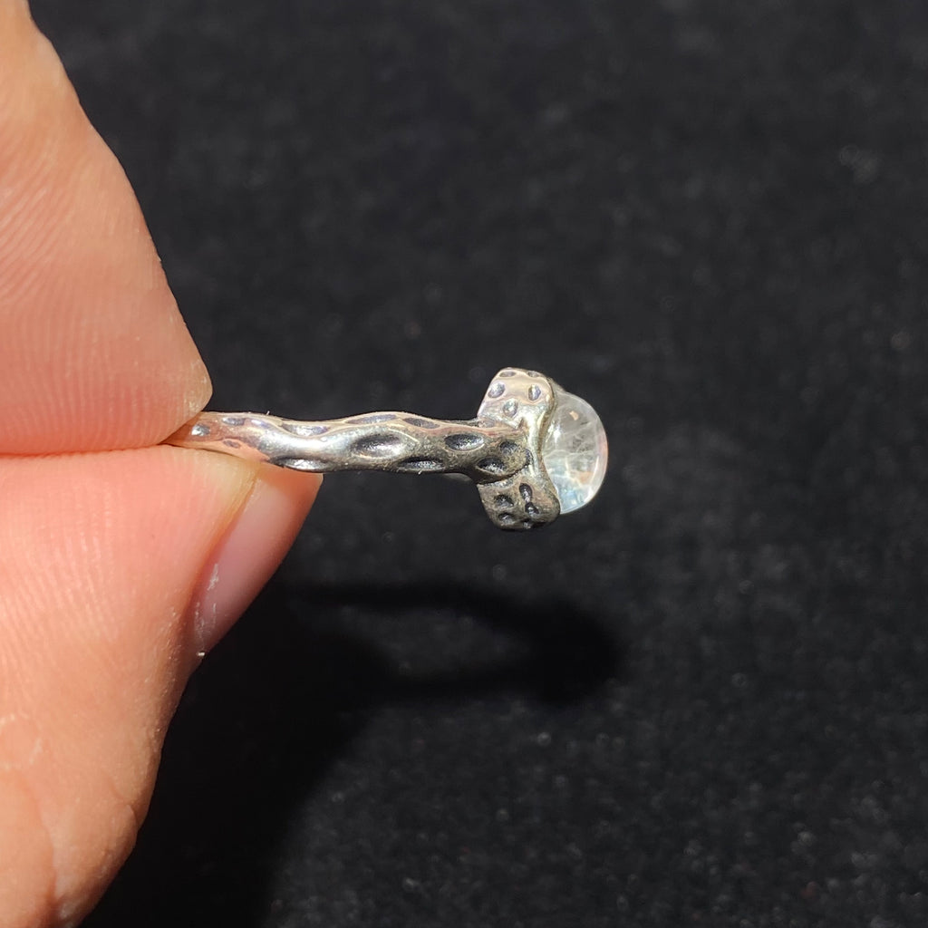 Oval Blue Flash Moonstone Twisted 925 Sterling Silver Adjustable Open Ring Textured twist band natural moonstone dainty June birthstone stackable ring