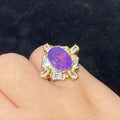 Oval Natural Purple Amethyst Quartz Two-Tone Gold Silver Filigree Luxury Statement Cocktail Ring Vibrant deep purple large crystal vintage hollow carved banquet finger ring