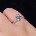 Round Brilliant Sparkling Moissanite Floral Vine Adjustable Open Ring Delicate nature floral carved S925 silver dainty fairy stackable finger ring