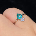 Pear Paraiba Blue Tourmaline Snowflake 925 Sterling Silver Adjustable Open Ring Icy bright teal blue teardrop gem snowflake accent winter dainty stack ring
