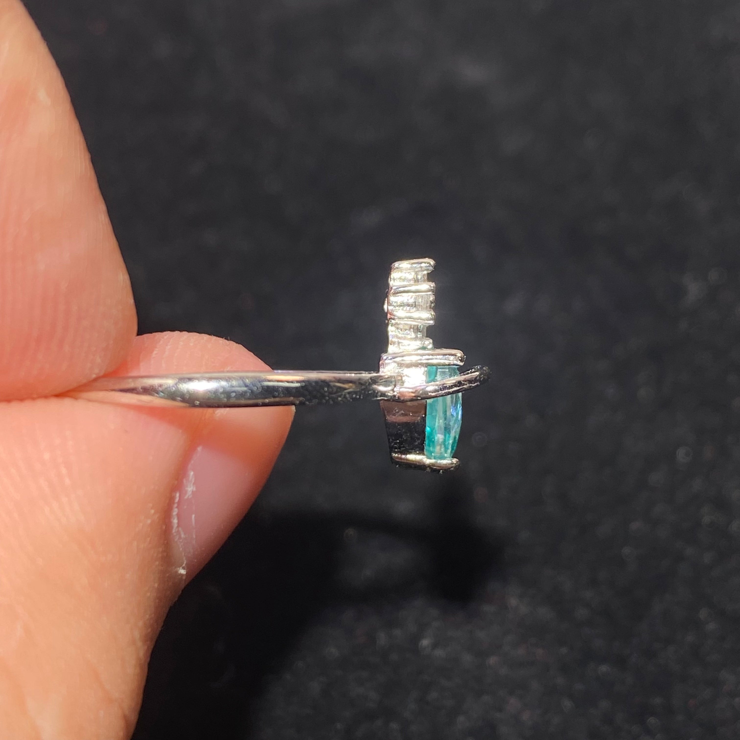 Pear Paraiba Blue Tourmaline Snowflake 925 Sterling Silver Adjustable Open Ring Icy bright teal blue teardrop gem snowflake accent winter dainty stack ring