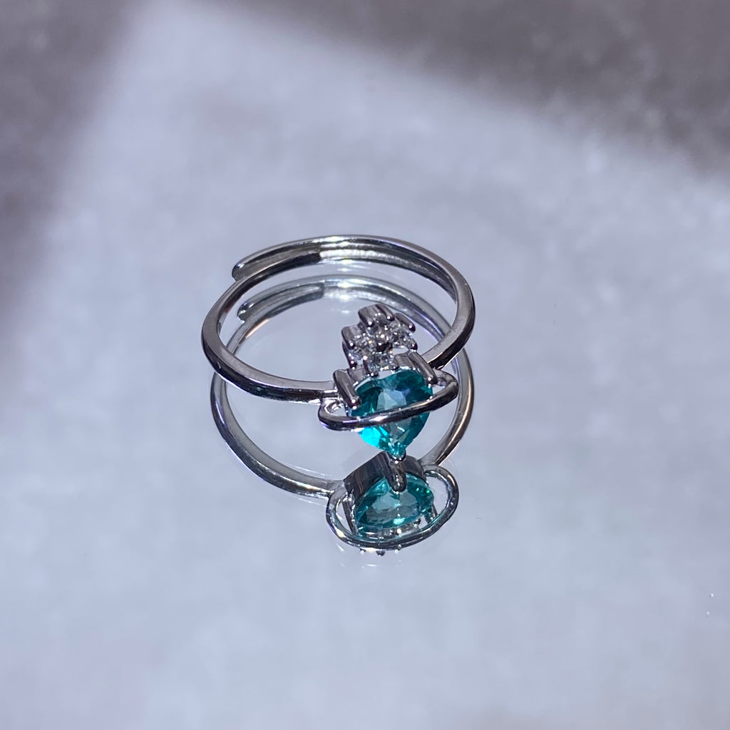 Pear Paraiba Blue Tourmaline Snowflake 925 Sterling Silver Adjustable Open Ring Icy bright teal blue teardrop gem snowflake accent winter dainty stack ring