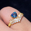 Pear London Blue Topaz Crown Baguette Zircon Gold Plated Adjustable Open Ring Deep ocean blue teardrop gem stepped baguette zircon crown luxury open band ring