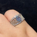 Oval Natural Color Change Alexandrite Filigree Full Pave Moissanite Wide Band Ring Rare color-shifting chameleon alexandrite hollow lace vintage luxury statement finger ring