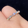 Natural Rainbow Flash Iridescent Opal Graduated Multi-Stone Thin Stack Ring Delicate dainty S925 silver minimalist layering daily promise finger ring
