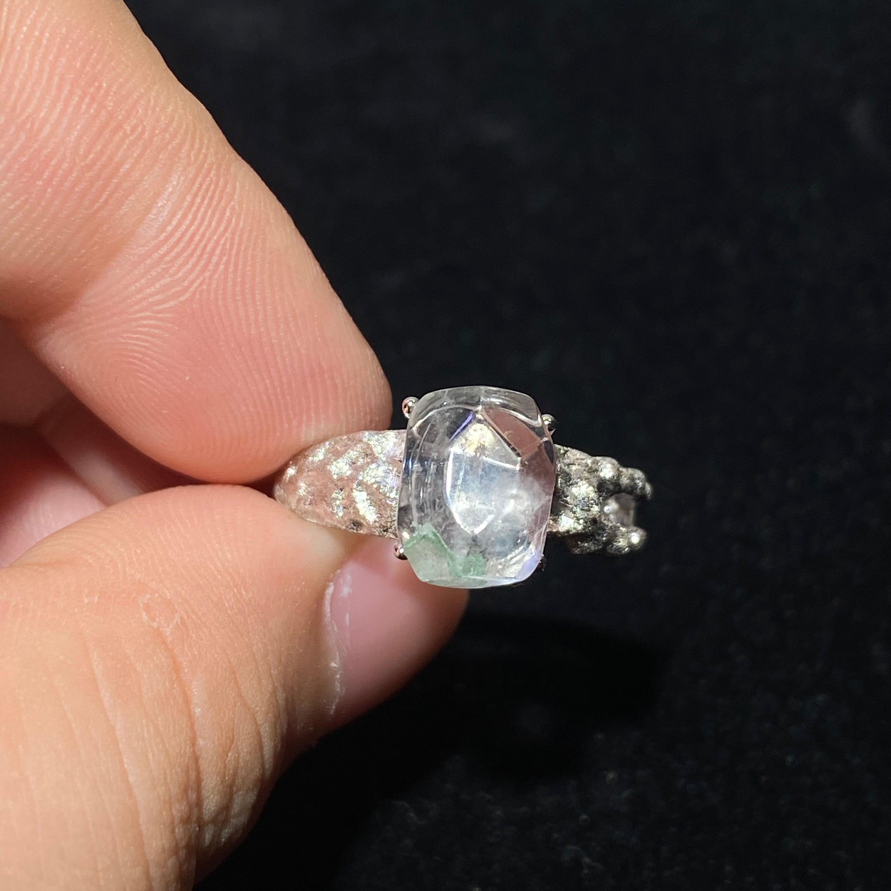 Natural Green Phantom Ghost Quartz Raw Thorn Twig Adjustable Open Ring Transparent rough green inclusion phantom crystal wild thorn spiritual healing finger ring