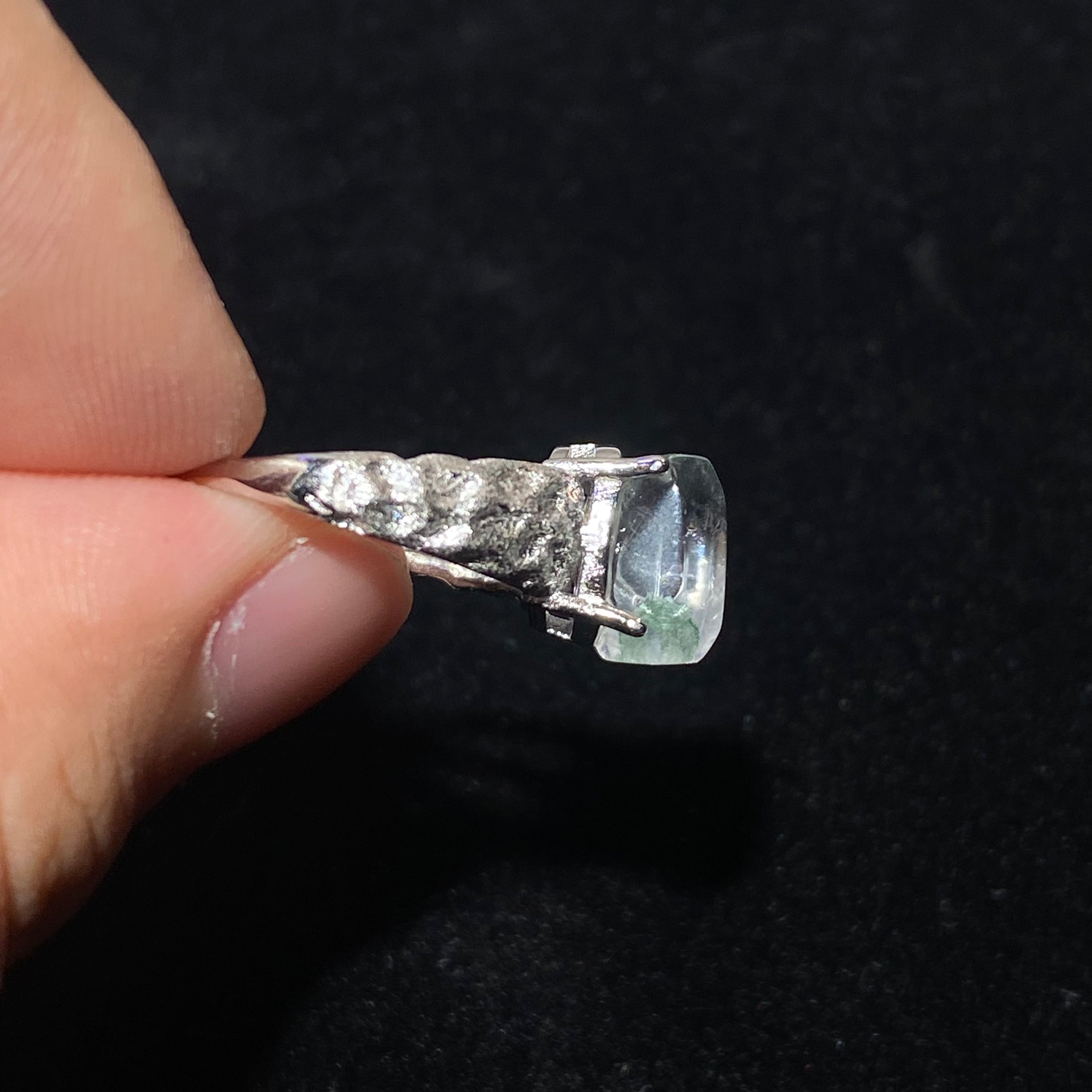 Natural Green Phantom Ghost Quartz Raw Thorn Twig Adjustable Open Ring Transparent rough green inclusion phantom crystal wild thorn spiritual healing finger ring