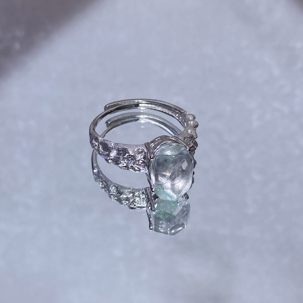 Natural Green Phantom Ghost Quartz Raw Thorn Twig Adjustable Open Ring Transparent rough green inclusion phantom crystal wild thorn spiritual healing finger ring