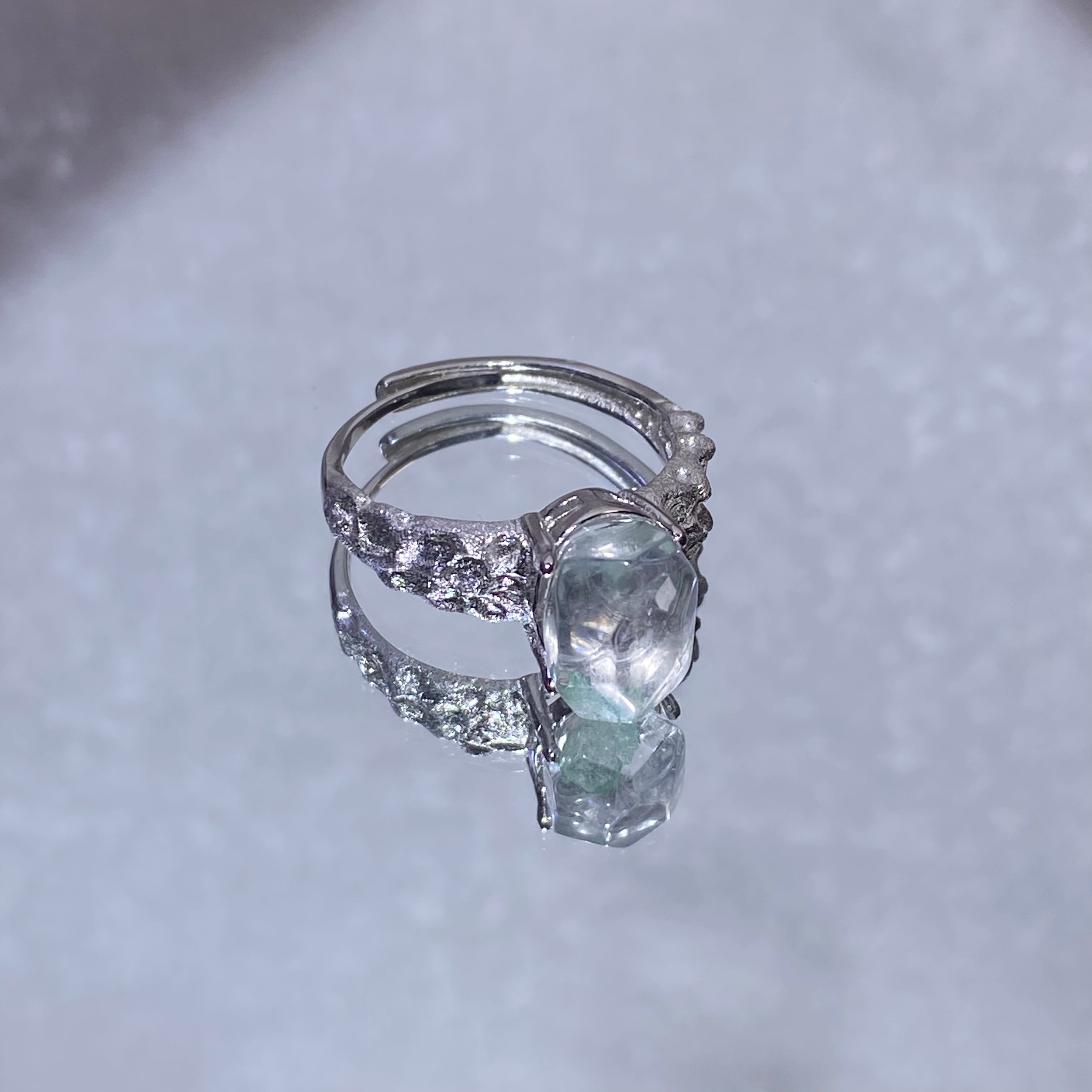 Natural Green Phantom Ghost Quartz Raw Thorn Twig Adjustable Open Ring Transparent rough green inclusion phantom crystal wild thorn spiritual healing finger ring
