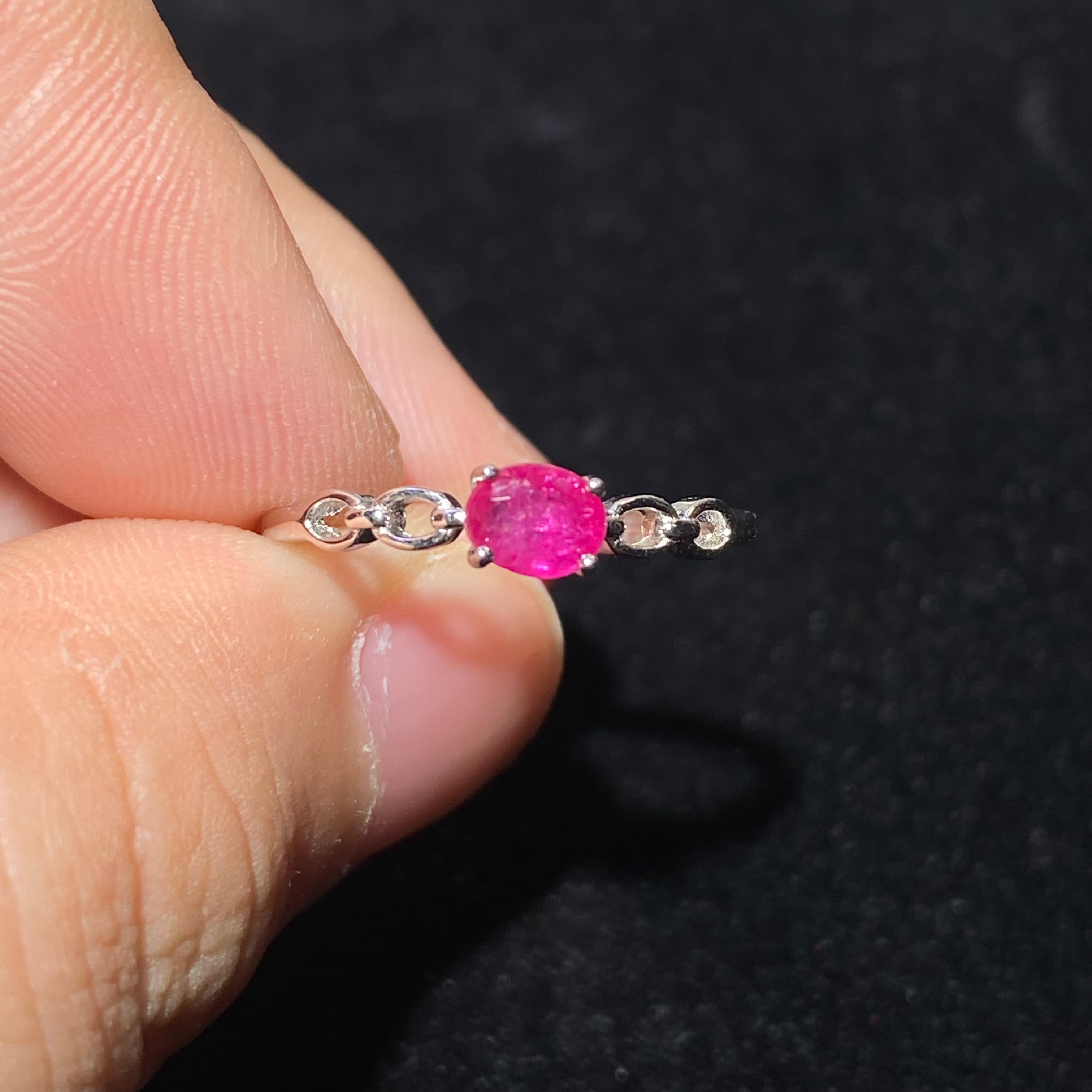 Square Natural Ruby Link Chain Adjustable Open Thin Stack Ring Delicate hollow link band vivid red square ruby minimalist daily promise finger ring