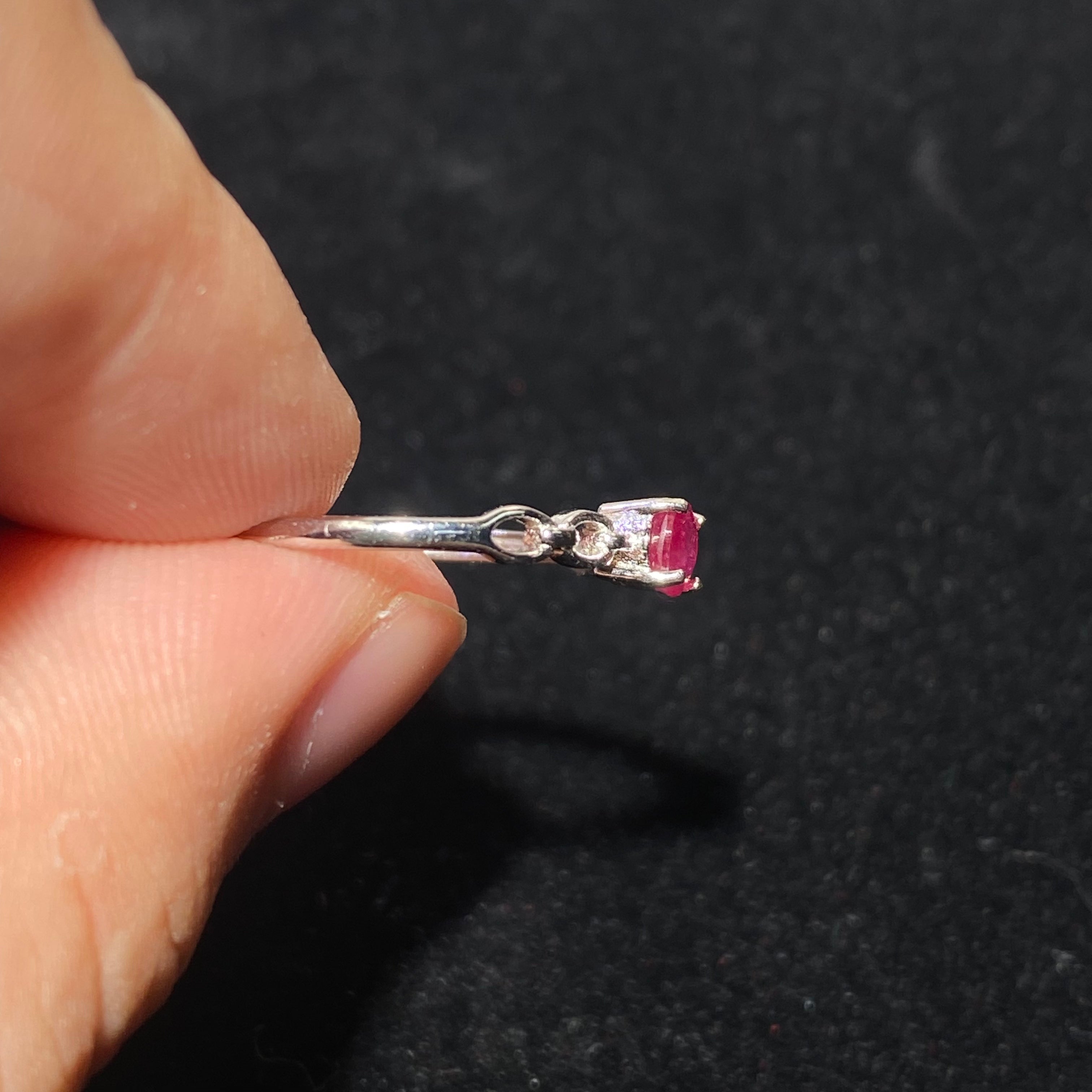 Square Natural Ruby Link Chain Adjustable Open Thin Stack Ring Delicate hollow link band vivid red square ruby minimalist daily promise finger ring
