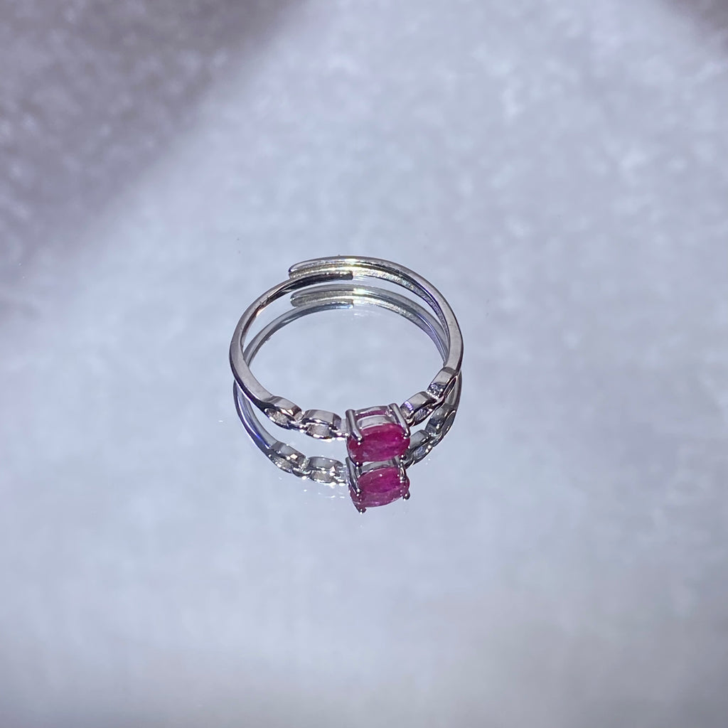 Square Natural Ruby Link Chain Adjustable Open Thin Stack Ring Delicate hollow link band vivid red square ruby minimalist daily promise finger ring