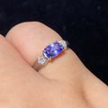 Rectangular Natural Violet-Blue Tanzanite Three-Stone Vintage Vertical Texture Wide Band Ring Elegant cool blue purple tanzanite minimalist luxury formal daily finger ring
