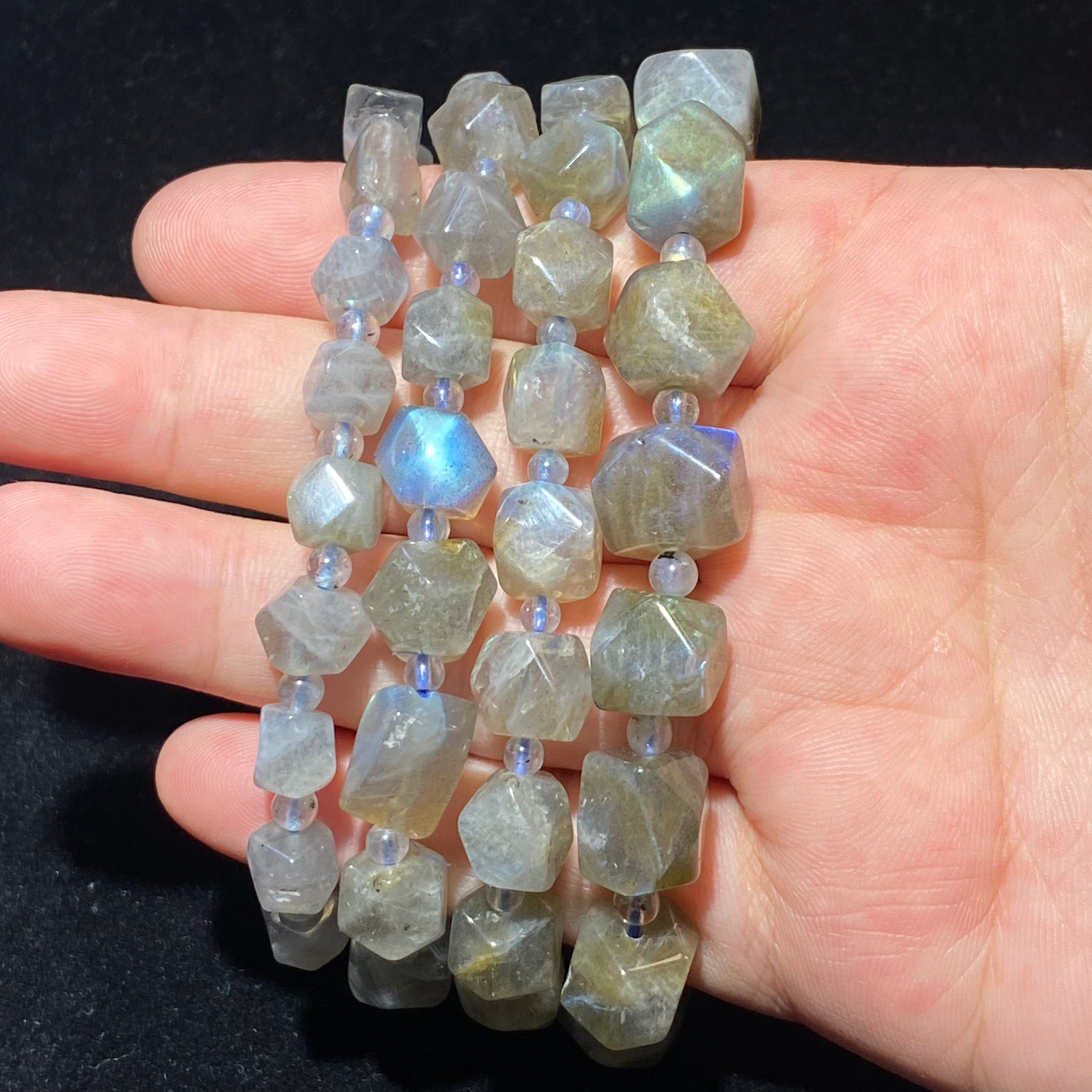Natural Flash Labradorite Irregular Faceted Stretch Bracelet Raw cut labradorite beads with stunning blue-silver adularescence flash