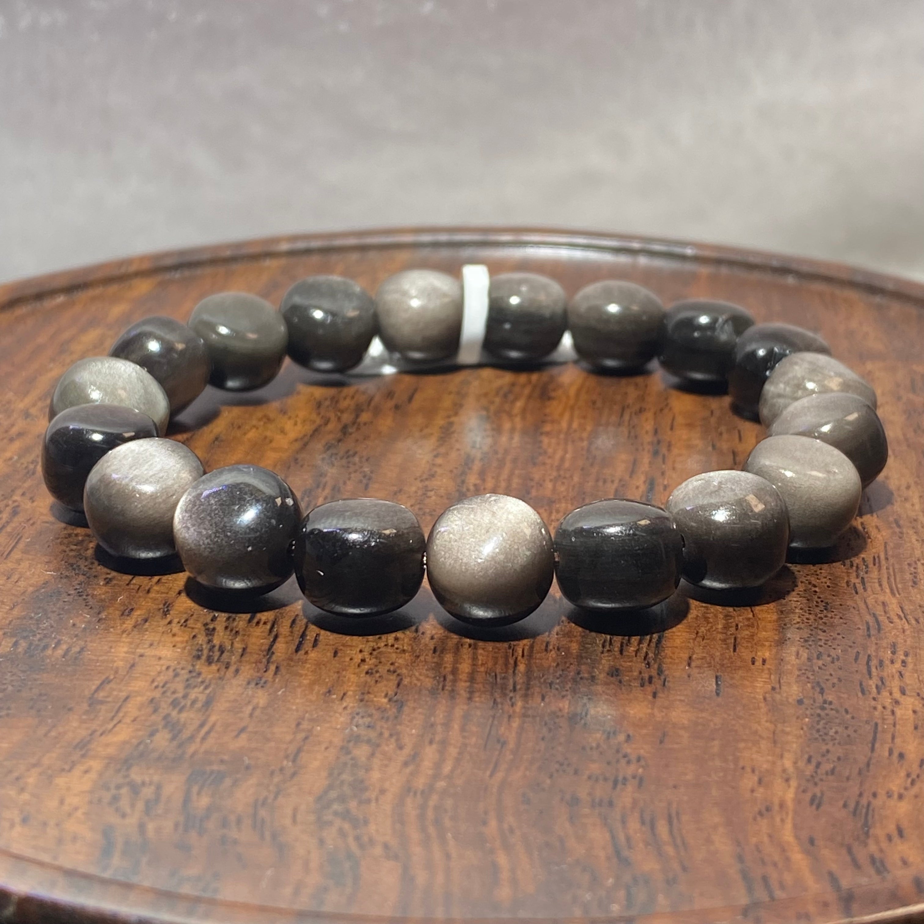 10mm+Natural Silver Sheen Obsidian Round Bead Stretch Bracelet Deep black obsidian with shimmer silver flash protection crystal bracelet