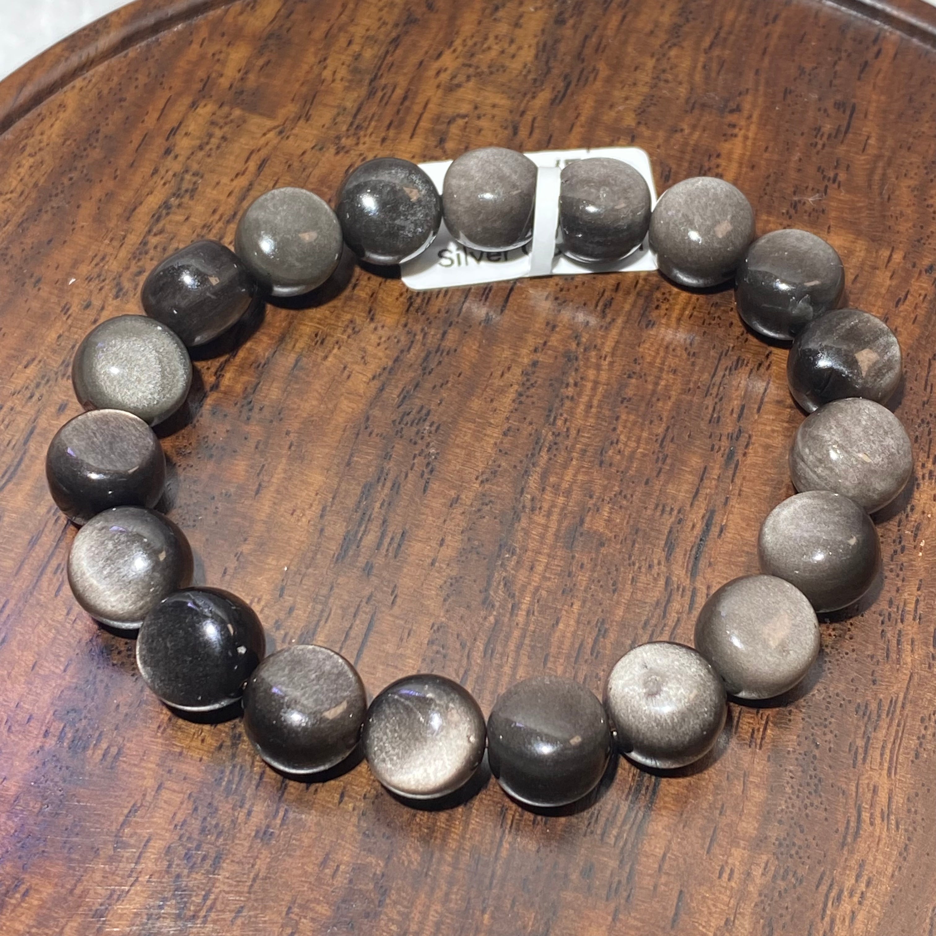10mm+Natural Silver Sheen Obsidian Round Bead Stretch Bracelet Deep black obsidian with shimmer silver flash protection crystal bracelet