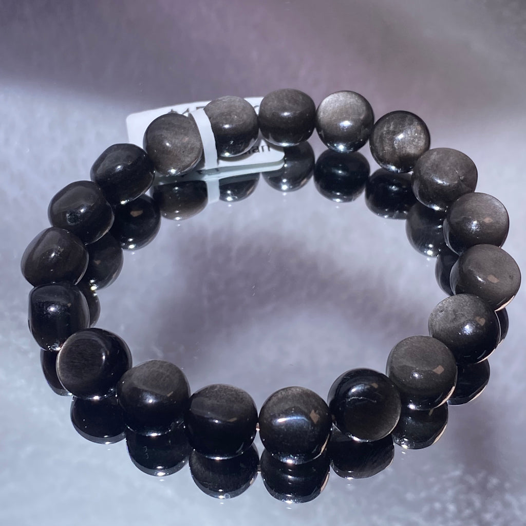 10.4mm+Natural Silver Sheen Obsidian Nine-Tailed Fox Stretch Bracelet Charming nine-tailed fox silver flash obsidian love & aura protection crystal bracelet