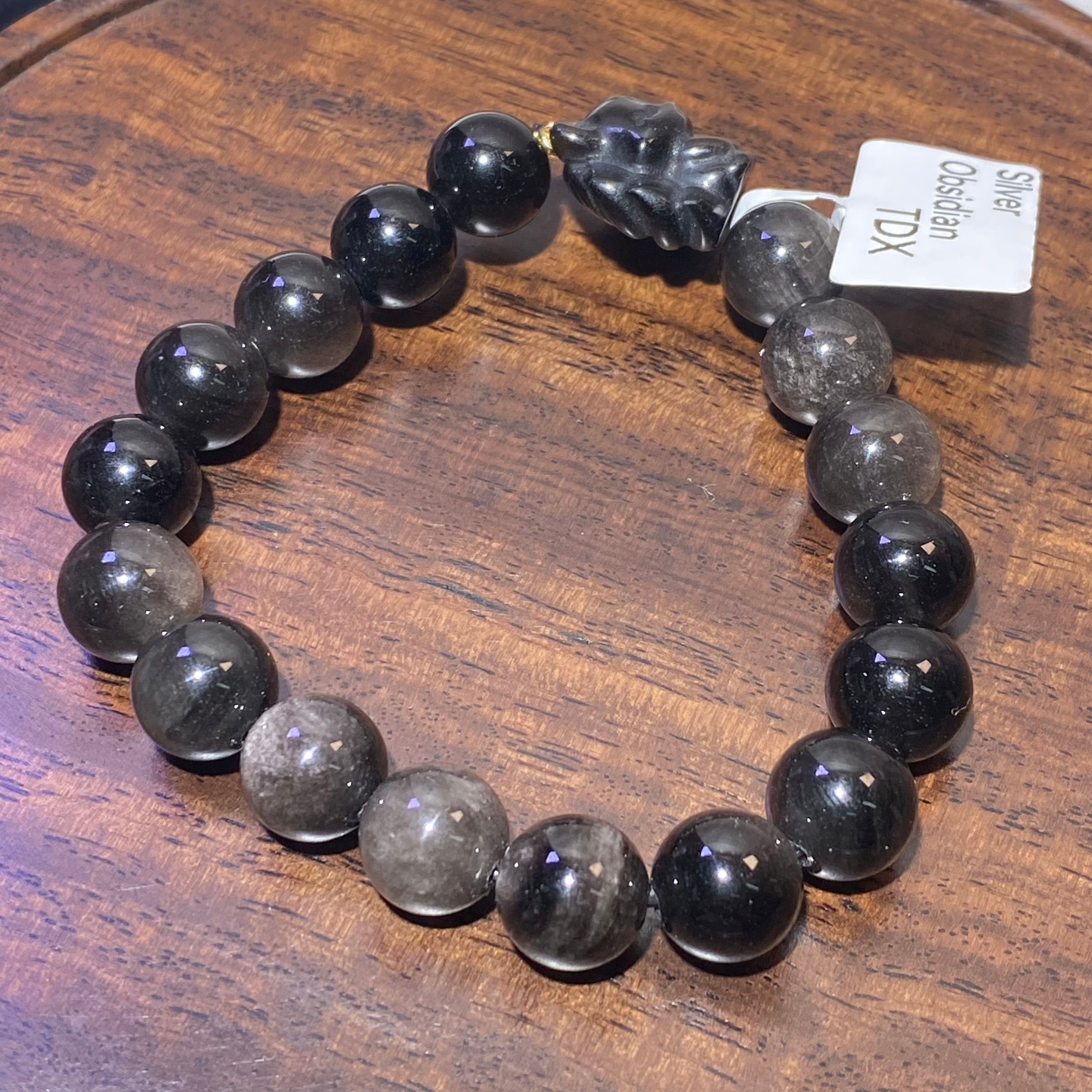 10.4mm+Natural Silver Sheen Obsidian Nine-Tailed Fox Stretch Bracelet Charming nine-tailed fox silver flash obsidian love & aura protection crystal bracelet