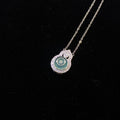 Round Natural Green Jadeite Halo Moissanite Adjustable Thin Silver Pendant Necklace Soft translucent green jade surrounded by sparkling moissanite dainty elegant daily layering chain