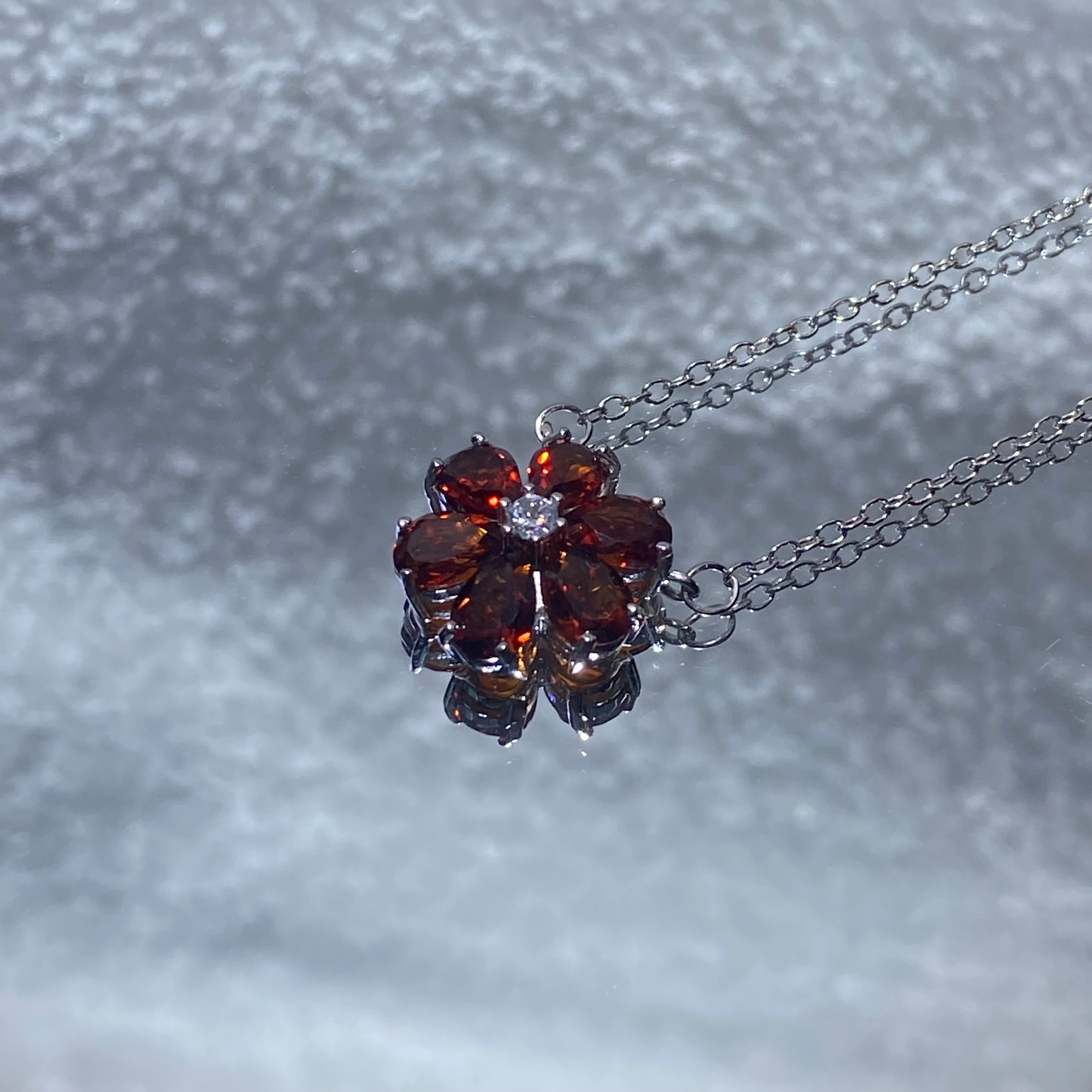 Natural Wine Red Garnet Six-Petal Flower Cluster Adjustable Thin Silver Pendant Necklace Rich deep burgundy garnet floral dainty layering daily collarbone chain