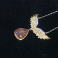 Teardrop Natural Strawberry Quartz Angel Wing Two-Tone Adjustable Silver Pendant Necklace Glittery red strawberry crystal angel wing dainty romantic layering daily collarbone chain