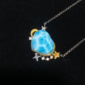 Heart Natural Blue Wave Larimar Moon & Star Two-Tone Adjustable Silver Pendant Necklace Dreamy ocean blue larimar celestial moon star dainty layering daily collarbone chain