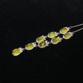 Oval Natural Warm Golden Prehnite Multi-Stone Cluster Drop Statement Silver Necklace Luxury glowing golden prehnite elegant formal banquet wedding daily collarbone chain