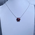 Natural Wine Red Garnet Six-Petal Flower Cluster Adjustable Thin Silver Pendant Necklace Rich deep burgundy garnet floral dainty layering daily collarbone chain