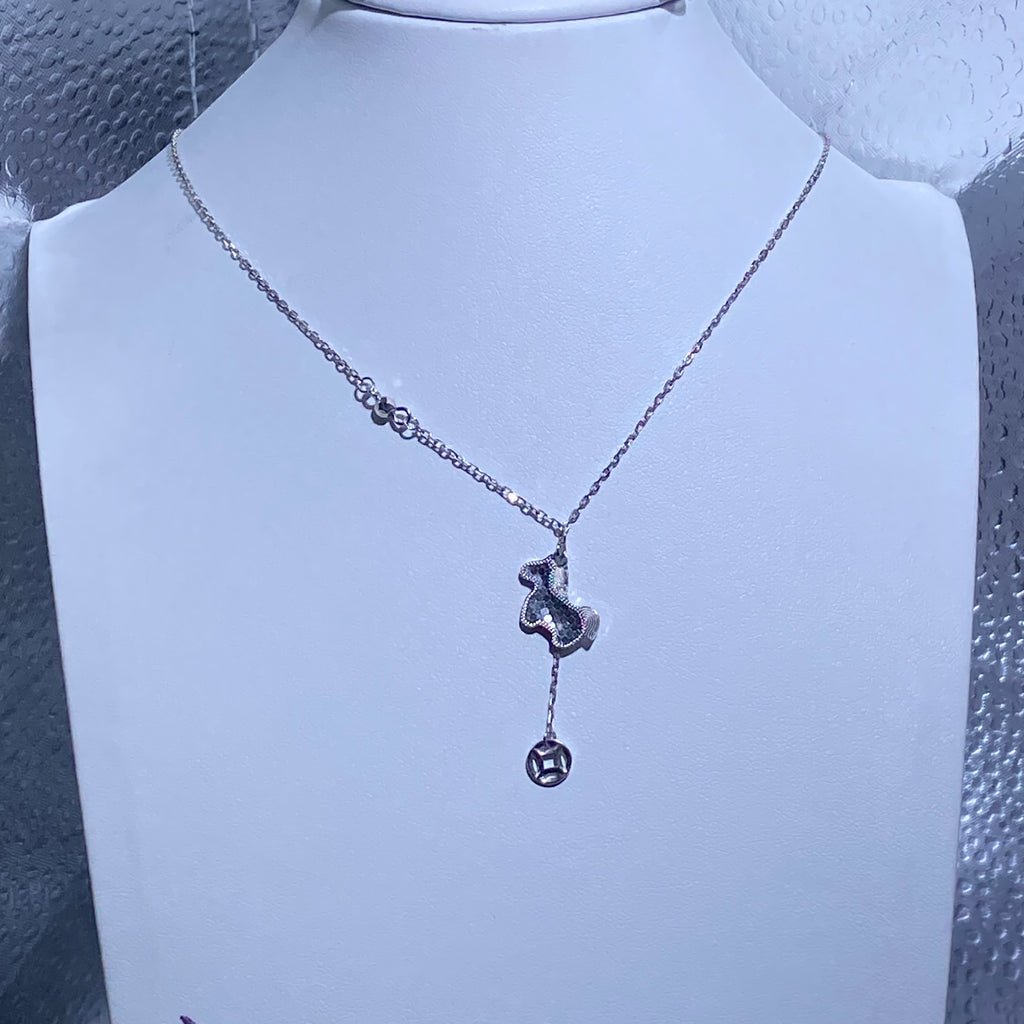 Cute Pony Horse Y-Shape Tassel Adjustable Thin S925 Sterling Silver Layering Necklace For Women