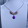 Teardrop Natural Royal Purple Sugilite Two-Tone Angel Wing Adjustable Thin Silver Pendant Necklace Vintage carved guardian angel wing calming sugilite dainty layering daily collarbone chain