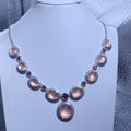 Oval Natural Soft Pink Rose Quartz Multi-Stone Gradient Drop Vintage Silver Statement Necklace Dreamy milky pink rose quartz elegant formal banquet wedding V-neck collarbone chain