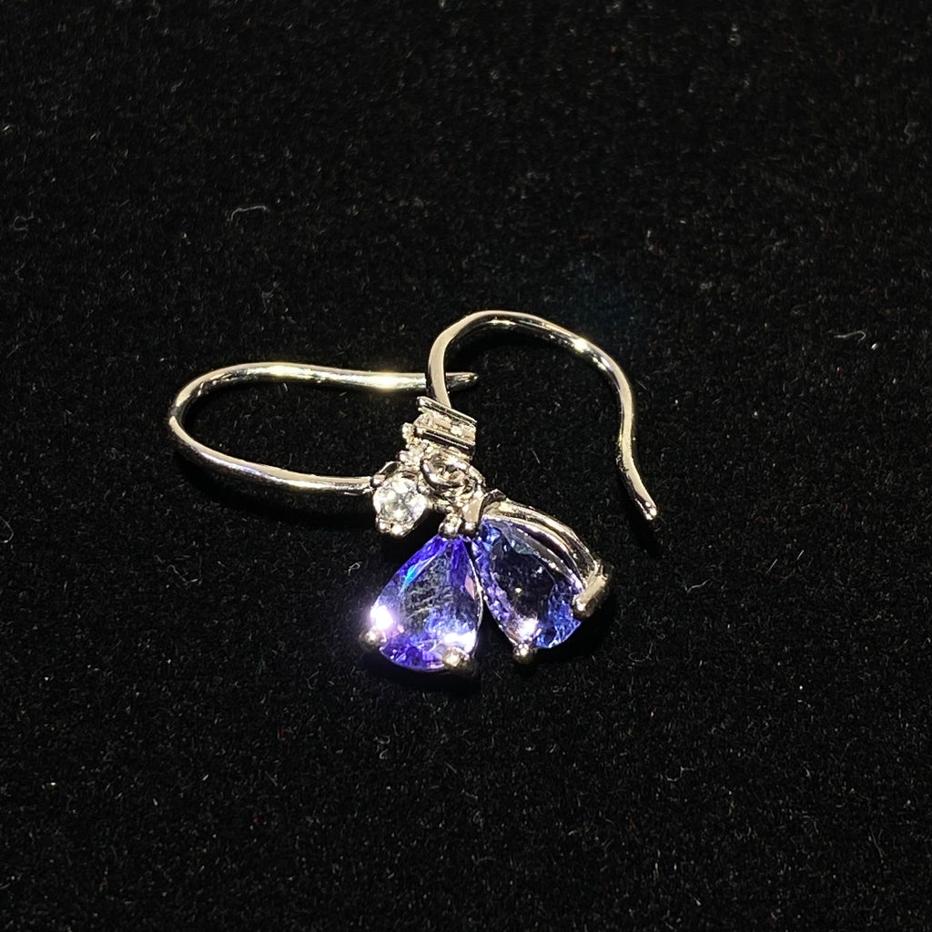Teardrop Natural Twilight Violet-Blue Tanzanite Curved Hook Drop Dangle Silver Earrings Fluid lightweight dangling design, daily & formal versatile hypoallergenic gem earrings