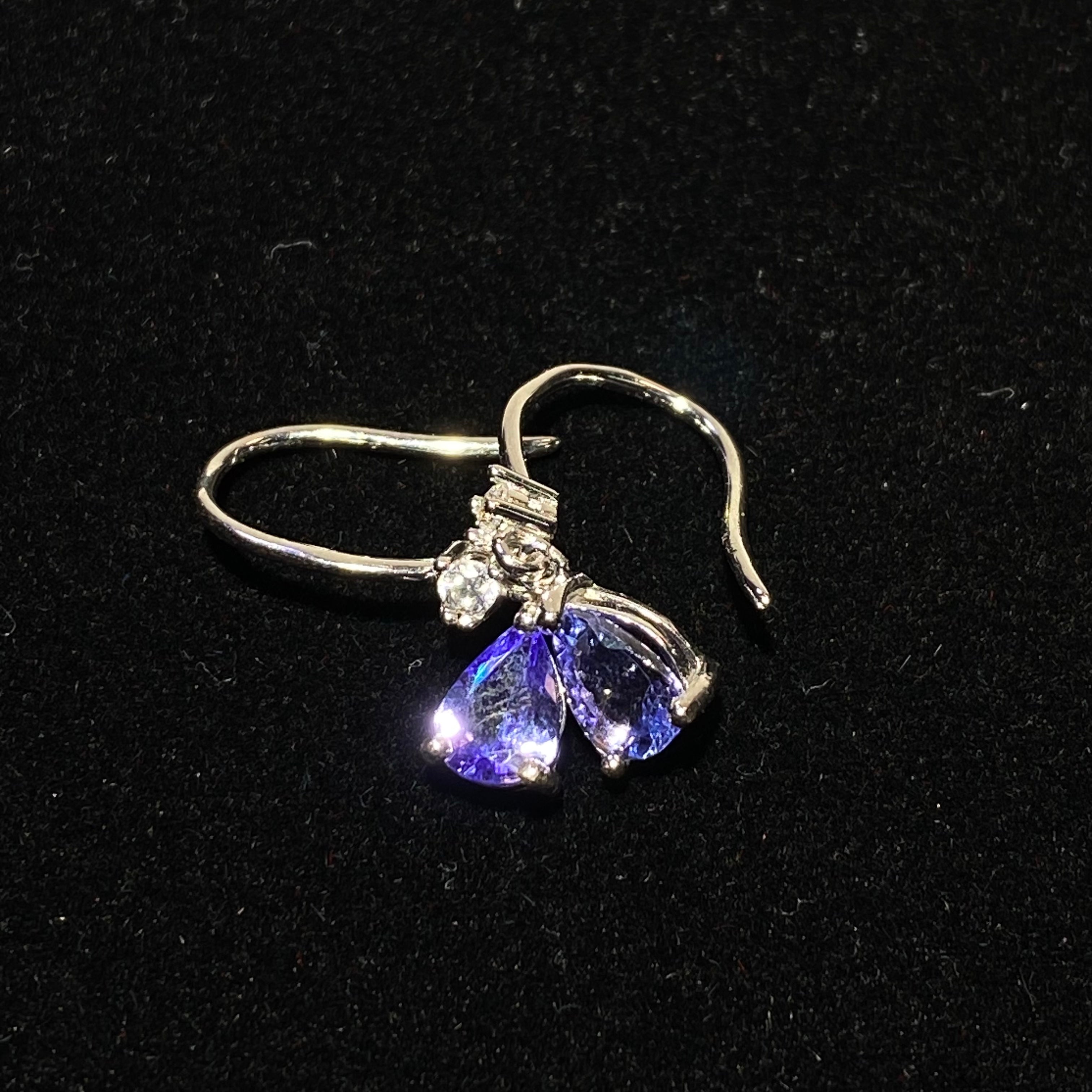 Teardrop Natural Twilight Violet-Blue Tanzanite Curved Hook Drop Dangle Silver Earrings Fluid lightweight dangling design, daily & formal versatile hypoallergenic gem earrings